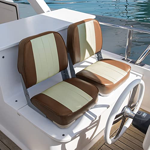 Leader Accessories Brown/Sand Low Back Folding Boat Seat Marine Grade Vinyl