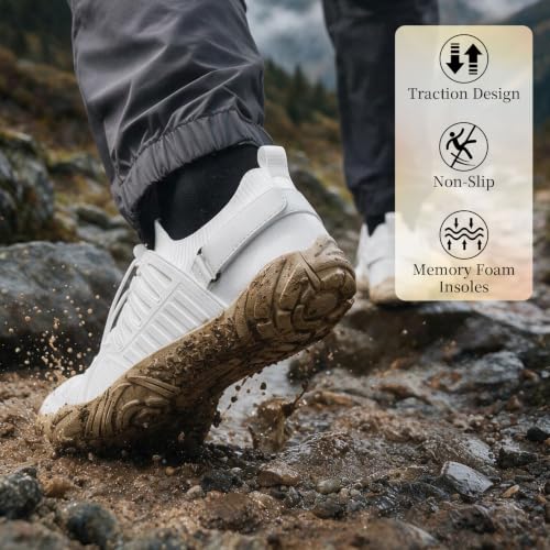 Women's Wide Toe Box Barefoot Trail Running Shoes - White, 8 Wide