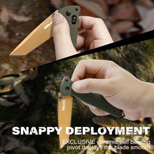 RBLACK 3.3" Olive Green Tanto EDC Folding Knife with S35VN Blade & G10 Handle