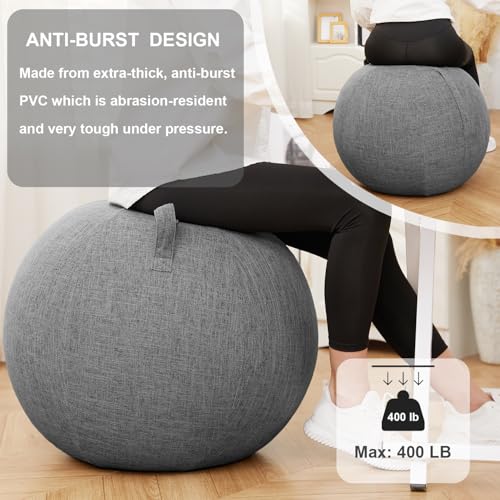 Gray Exercise Ball Chair with Fabric Cover 25in for Home Office & Yoga