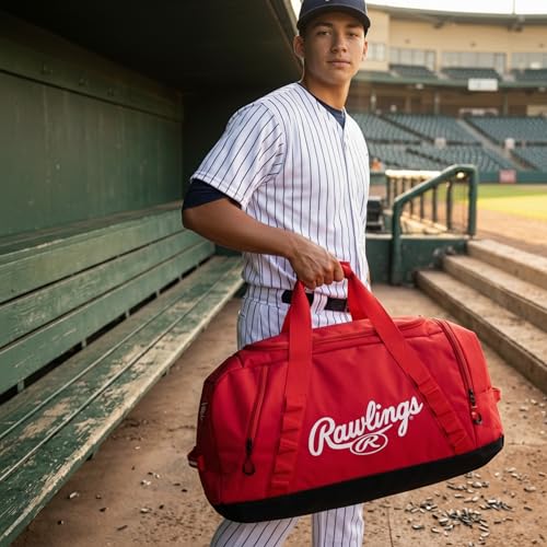 Duffel Equipment Bag for Baseball & Softball - Large Storage with Bat & Shoe Compartments - Black