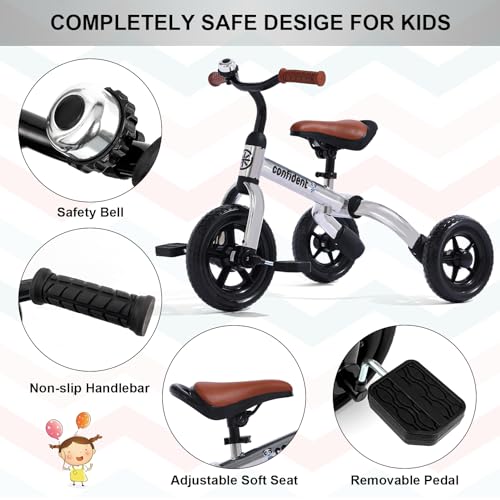 Toddler Tricycle 3-in-1 Folding Bike for 2-5 Years Glitter Silver