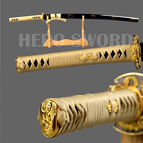 Handmade Gold Dragon Katana Sword - Japanese Samurai Full Tang Sharp Blade