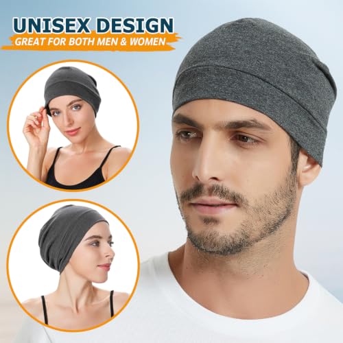 Headshion 100% Cotton Skull Cap Beanie for Men Women - One Size / Black, Grey, Navy Blue, Denim Blue