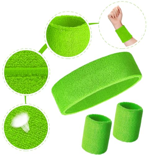 Neon Sweatbands Set 24 Pcs - 8 Colors Headbands & Wristbands for Sports, Fitness & Workout