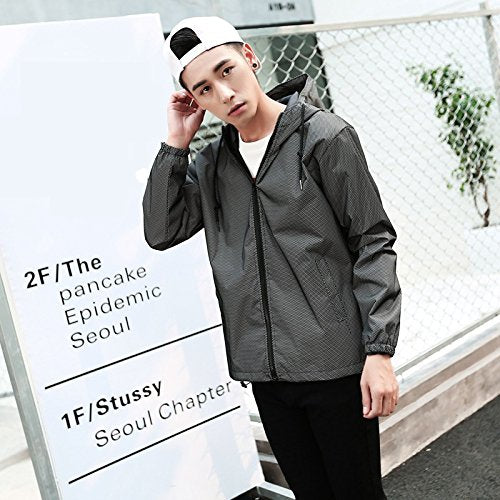 LZLRUN Reflective Jacket Casual Hiphop Windbreaker Night Sporting Coat Hooded Fluorescent Clothing (M)
