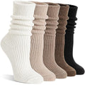 Women Merino Wool Slouch Boot Socks 5 Pairs - Large White Khaki Black Thermal Cozy Winter
