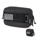 Black Tactical Molle Admin Pouch Utility EDC Tool Bag with US Flag Patch & D-Ring - Size L