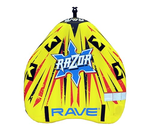 RAVE Sports Razor Inflatable Towable Tube Yellow for 1-2 Riders, Skim-Fast Bottom, Nylon Cover