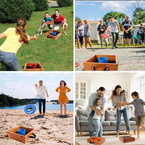 GSE Washer Toss Game Set with Oak Finish - Outdoor Lawn Game with 8 Washers & Bottle Opener - Portable Backyard Fun