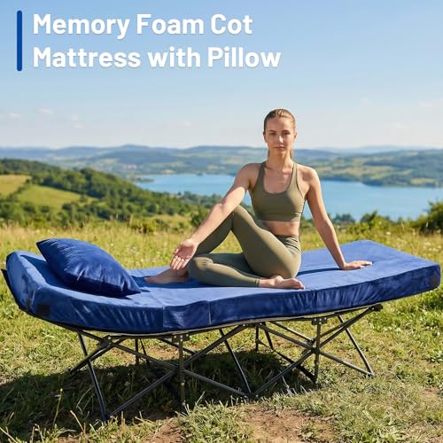 Navy Blue 4-Inch Memory Foam Camping Mattress with Pillow - Small Single 72x24x4"