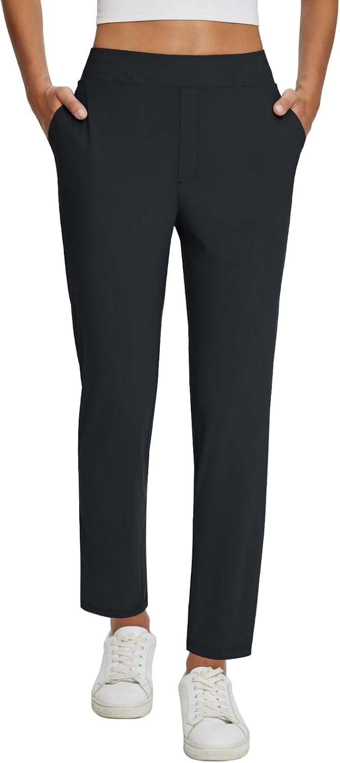 Baleaf Women's Stretch Travel Pants - Dressy Slacks with Zipper Pockets for Work & Golf | Casual Comfort