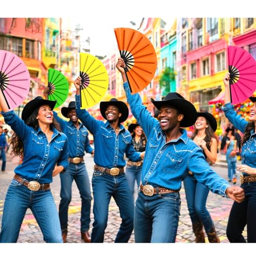 Blulu 13 Inch Large Folding Fans for Line Dancing - Classic Color, 48 Pack - Model B13C48