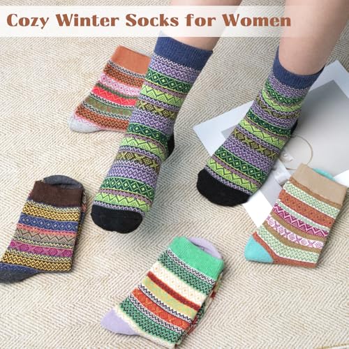 Justay Wool Socks for Women - Soft Warm Winter Gift Pack, One Size Beige Blue Orange Brown Green