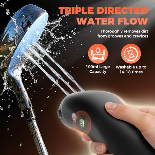 Black Electric Golf Club Brush Cleaner 1030 RPM Auto-Rotating Water Spray with 2 Speed & 2 Brush Heads