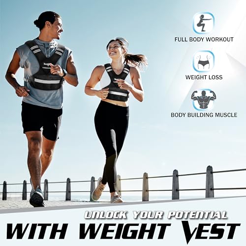 Yes4All Adjustable Weighted Vest 20-32 lbs with Reflective Strips for Fitness and Running
