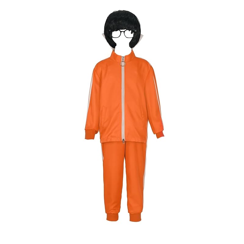 Kids Orange Tracksuit 2-Piece Costume Set with Wig & Glasses - My202214-kid+X-Large