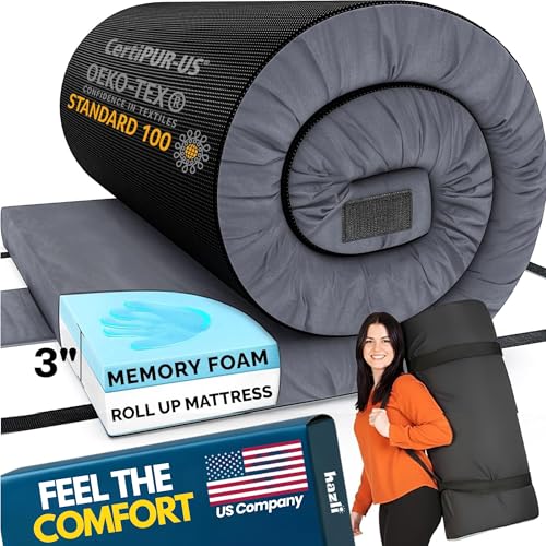 Dark Gray Portable Memory Foam Camping Mattress Pad - 64x26x3 Inches