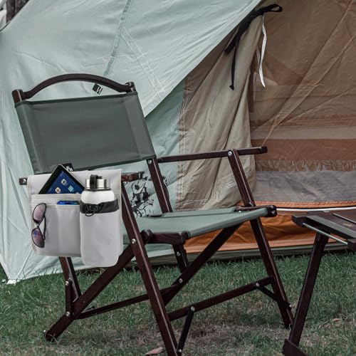 Gray Camping Chair Cup Holder with Hook & Loop Strap - Universal Water Bottle & Phone Organizer