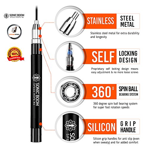 Epitomie Fitness Sonic Boom M2 Jump Rope Carbon Black - High Speed, Weighted, 360 Spin