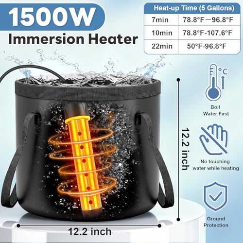 Black Portable Camping Shower with Heater 1500W, 3 Spray Modes & Rechargeable Pump