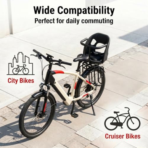 Kids Bicycle Seat with Reflective Tape, Safety Belt & Soft Cushion for Ages 18 Months to 8 Years