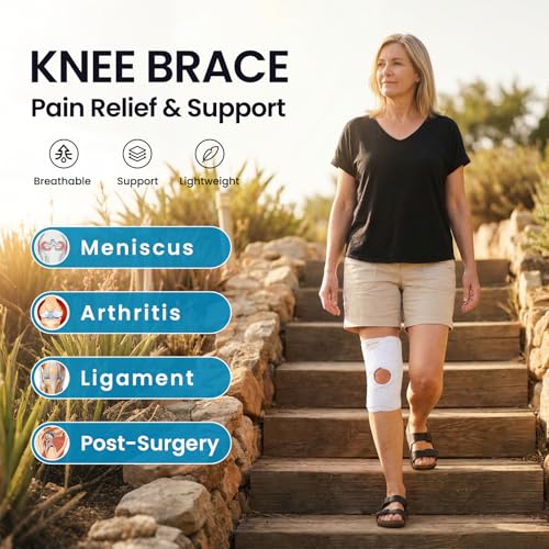 White Galvaran Knee Brace with Side Stabilizers for Meniscal Tear Support - Medium