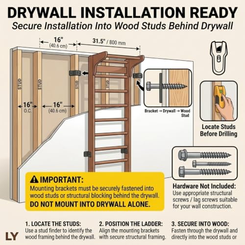 Walnut Swedish Ladder Wall Bars with Adjustable Pull-Up & Dip Station
