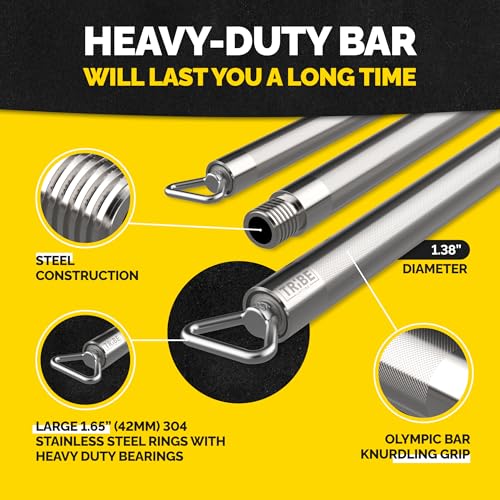 Heavy Duty Steel Resistance Bar for Exercises, Adjustable 27-39 Inches