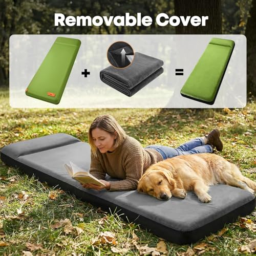 KASBAH Green Self-Inflating Camping Sleeping Pad with Electric Pump, 4" Ultra-Thick Foam, R-Value 9.5, 4 Season Mattress for Tent & Car Travel