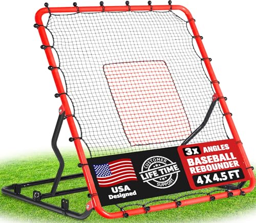 Baseball Rebounder Net 4x4.5 ft with 3 Adjustable Angles & Targets