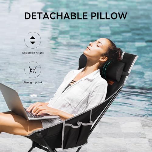 Black 2-Pack Portable Folding Camping Chairs with Adjustable Pillow & Heavy-Duty Support