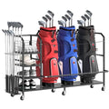 GloCryp 3 Golf Bag Storage Organizer for Garage - Heavy-Duty Steel, Rolling & Lockable, Multi-Shelf Golf Equipment Rack