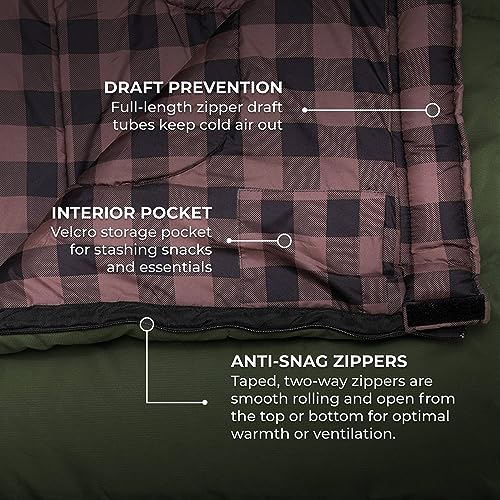 Kids Sleeping Bag - Teton Junior 0°F Green for Camping & Sleepovers
