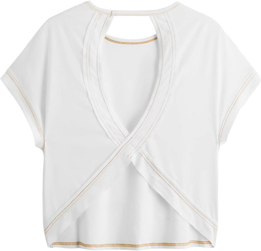 RoseSeek Women's Backless Criss Cross Tee - 3 Pack Short Sleeve Summer Tops | Stylish & Comfortable