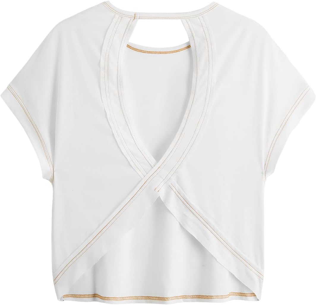 RoseSeek Women's Backless Criss Cross Tee - 3 Pack Short Sleeve Summer Tops | Stylish & Comfortable