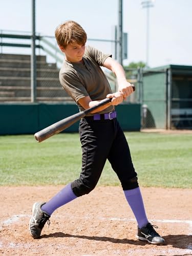Youth Baseball Socks and Belt Set - Adjustable Softball & Football Accessories Purple 8-12 Years