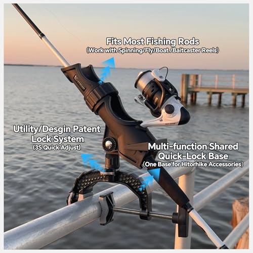 4 Pack Fishing Rod Holders with Aluminum Alloy Base & One-Click Lock System - Fits Round & Square Tubes 0.59-4.53 Inches