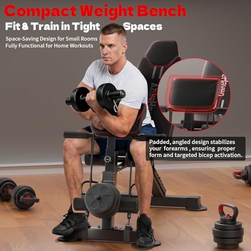 Black Adjustable Foldable Weight Bench for Full Body Home Gym - 660LBS Capacity