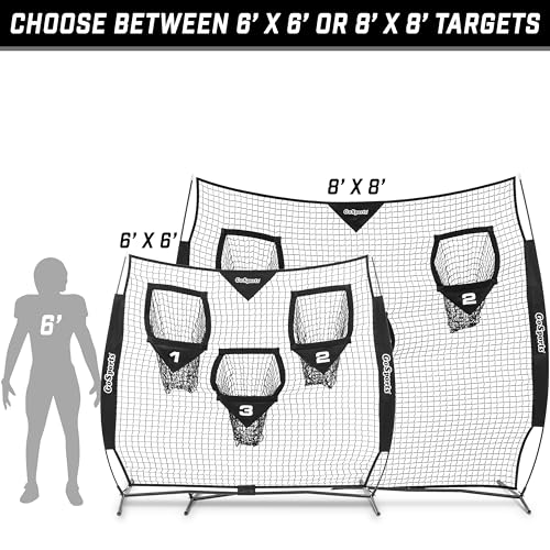 GoSports 8 x 8 ft Football Throwing Net - Black Practice Target for Quarterbacks