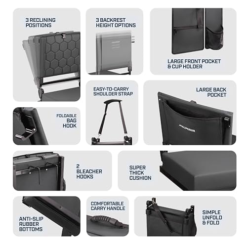 Alpcour 17-Inch Foldable Heated Stadium Seat with Recline, Pockets & Carry Handle
