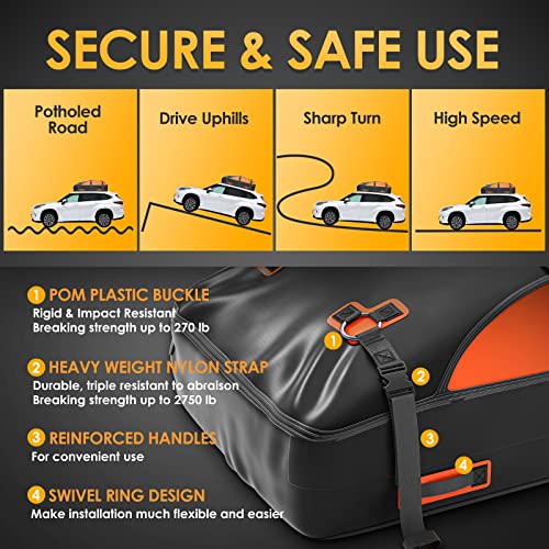 Black & Orange 20 cu ft Waterproof Car Rooftop Cargo Carrier Bag - Asinking