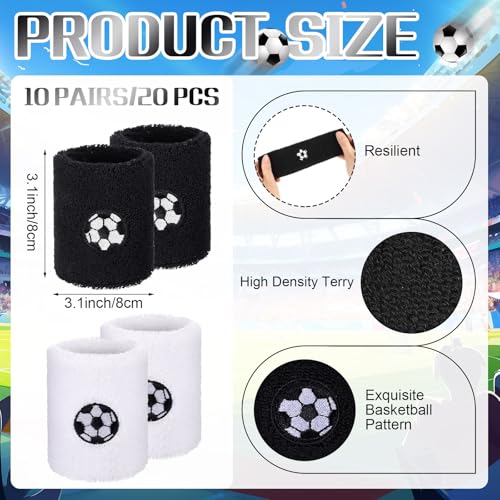 Soccer Sports Wristbands 20pcs - Black and White Sweat Absorbing Fitness Accessories