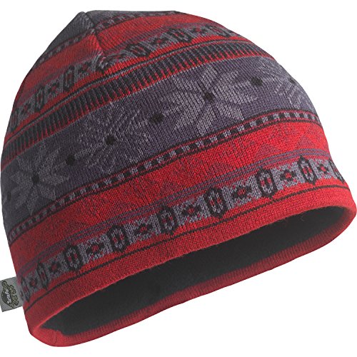 Merino Wool Nordic Winter Beanie Hat with Fleece Earband - One Size Red