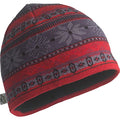 Merino Wool Nordic Winter Beanie Hat with Fleece Earband - One Size Red