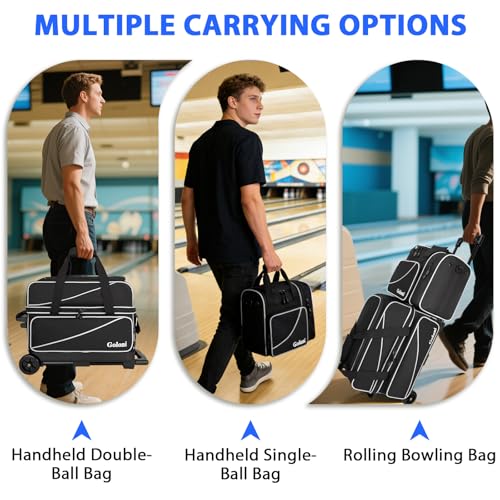 Goloni 3-Ball Bowling Bag with Wheels - Black, Double Roller with Shoe Compartment
