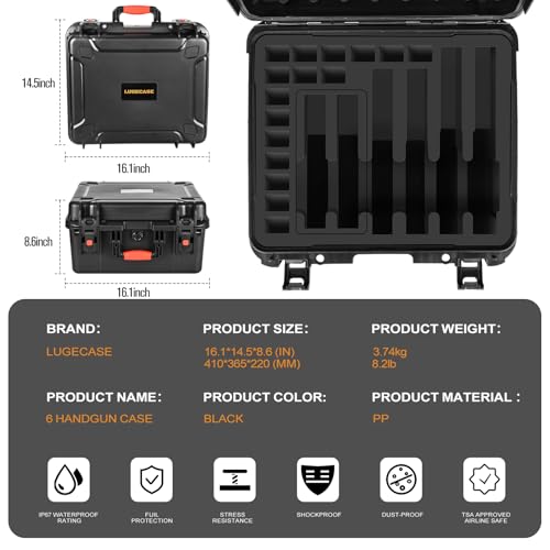 6 Pistol & 16 Magazine Gun Case with Lock - Modular Storage for Multiple Firearms