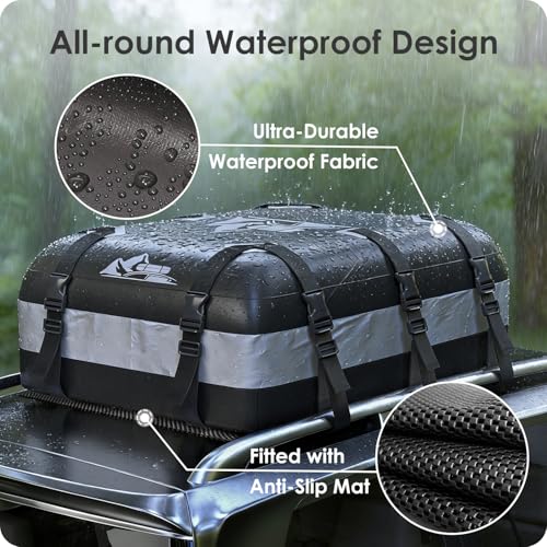 Gray 20Cu.Ft Car Rooftop Cargo Carrier Bag - Weatherproof SUV & Vehicle Storage