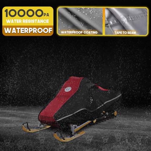 Snowmobile Cover Waterproof Heavy Duty 600D Oxford Fabric 126-145" Red - Freeze-Resistant to -40°F