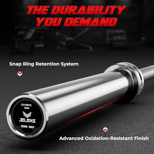 JELENS 7FT Silver Olympic Barbell - 1000lb Capacity for Powerlifting & Strength Training